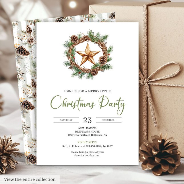 Cozy Bohemian Pine Wreath Minimalist Christmas  Einladung (Cozy Bohemian Pine Wreath Minimalist Christmas Invite)