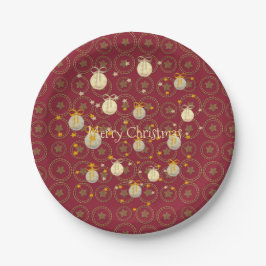 Cozy Bright Burgundy Red Frohe Weihnachten Pappteller