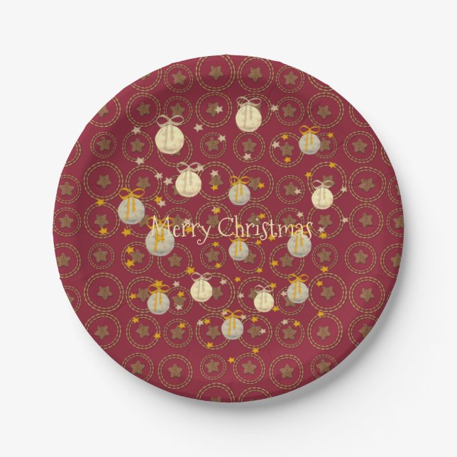 Cozy Bright Burgundy Red Frohe Weihnachten Pappteller (Vorderseite)