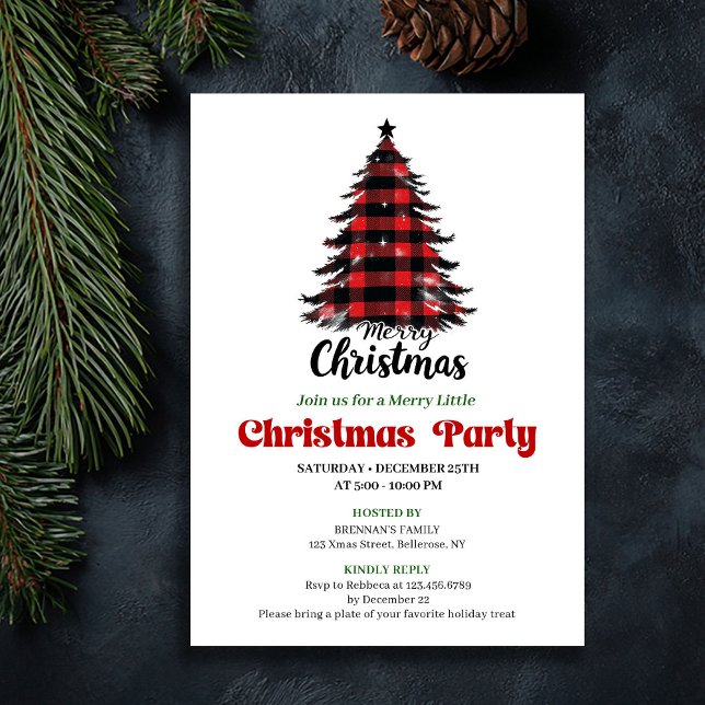 Cozy Buffalo Check Christmas Tree Party Invite Einladung (Cozy Buffalo Check Christmas Tree Party Invite)
