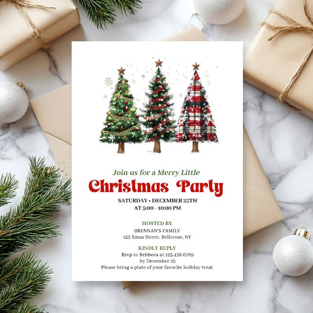 Cozy buffalo plaid Christmas tree holiday invite Einladung (Cozy buffalo plaid Christmas tree holiday invite)