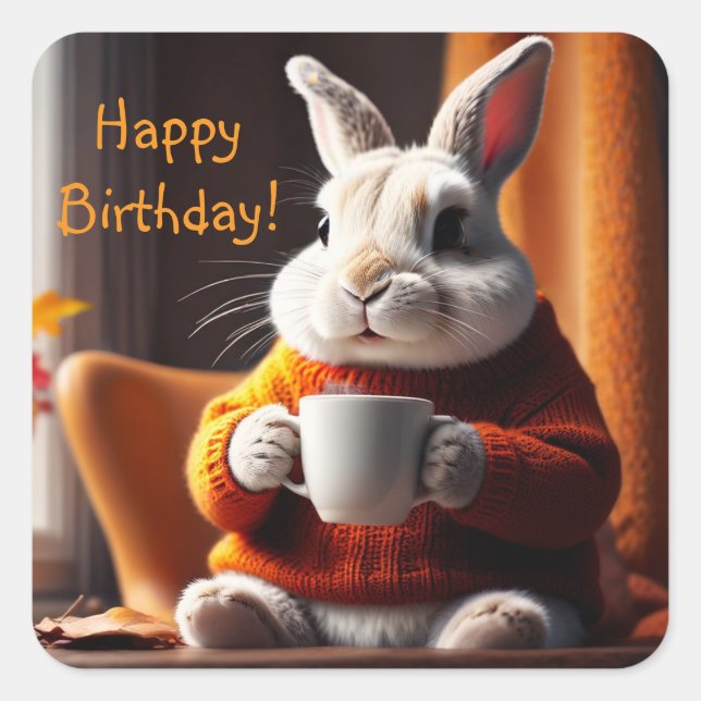 Cozy Bunny Quadratischer Aufkleber (Vorderseite)
