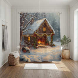 Cozy Cabin Fireplace Christmas Shower Curtain Duschvorhang