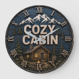 Cozy Cabin Rustic Mountain Log Cabin Lodge Große Wanduhr