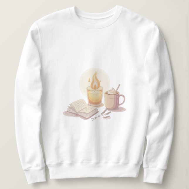 Cozy Candle and Hot Chocolate Illustration Sweatshirt (Design vorne)