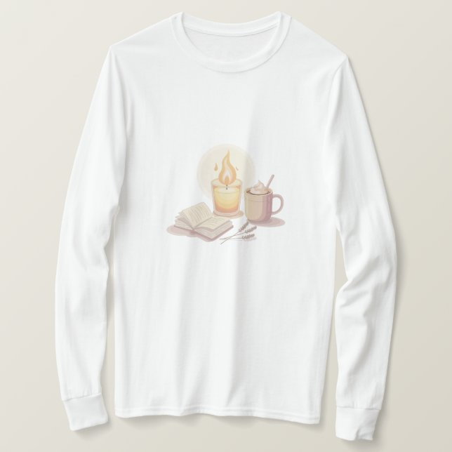 Cozy Candle and Hot Chocolate Illustration T-Shirt (Design vorne)