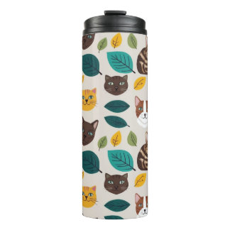 Cozy Cat & Autumn Leaves Seamless Pattern - Whimsi Thermosbecher