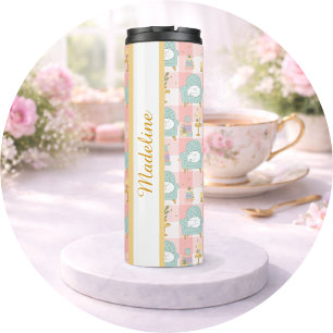 Cozy Cat & Books Thermal Tumbler Girly Pink Mint Thermosbecher