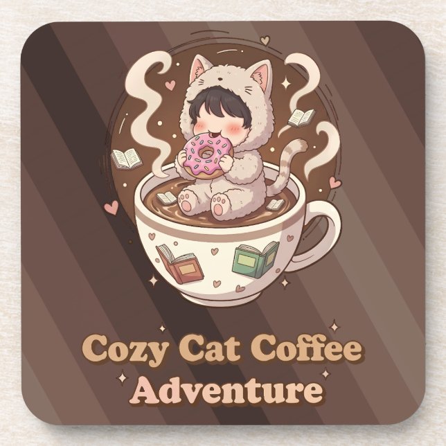 Cozy Cat Coffee Adventure Art Getränkeuntersetzer (Vorderseite)