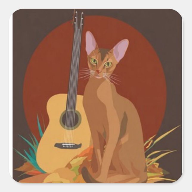 Cozy Cat & Guitar Sticker (Vorderseite)