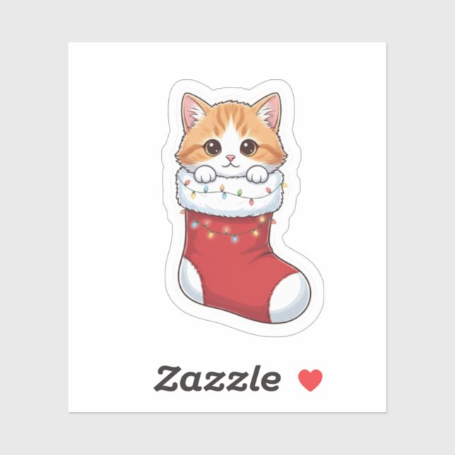 Cozy Cat in Christmas Stocking Cute Holiday  Aufkleber (Blatt)