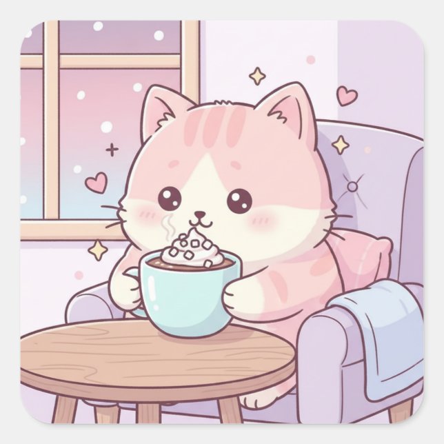 Cozy Cat Sticker – Cute Kawaii Pastel (Vorderseite)