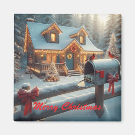 Cozy Christmas Cabin Winter Wonderland Magnet