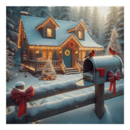 Cozy Christmas Cabin Winter Wonderland Poster