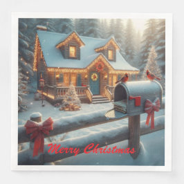 Cozy Christmas Cabin Winter Wonderland Serviette