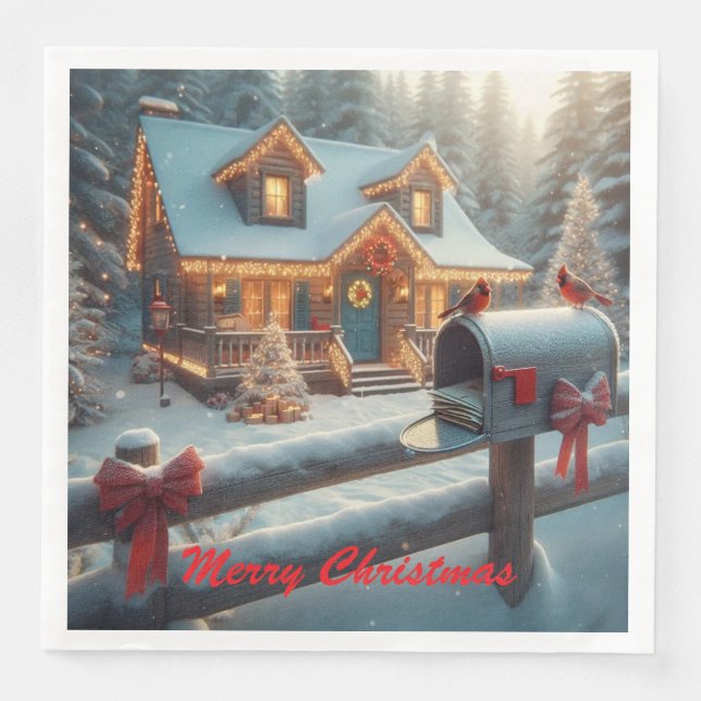 Cozy Christmas Cabin Winter Wonderland Serviette (Vorderseite)