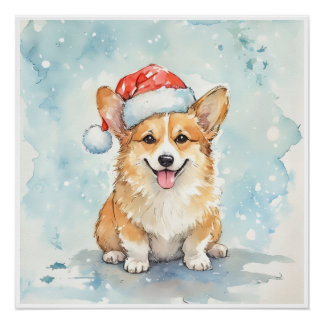 Cozy Christmas corgi Festive Holiday Wall Art Poster