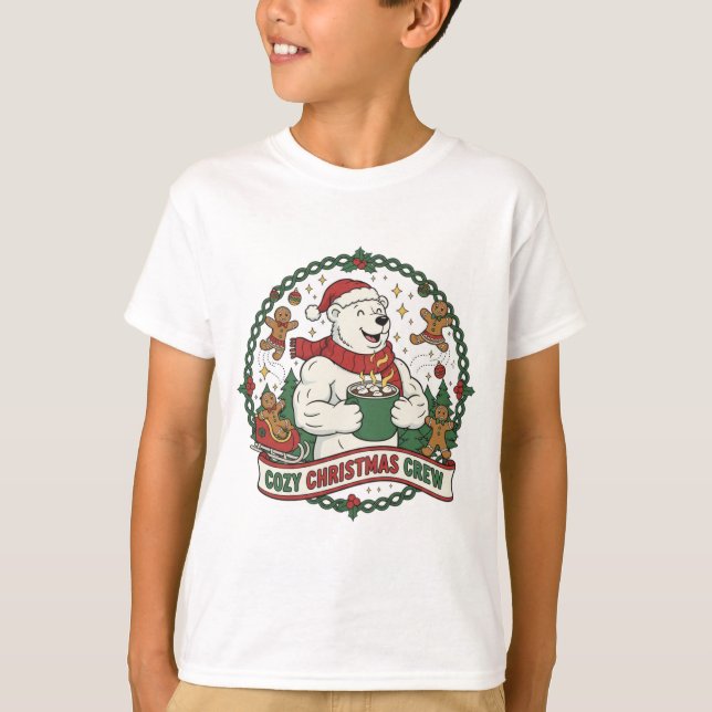 Cozy Christmas Crew – Cute Polar Bear & Gingerbrea T-Shirt (Vorderseite)