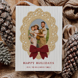 Cozy Christmas Crochet Frame Holiday Photo Card Einladung