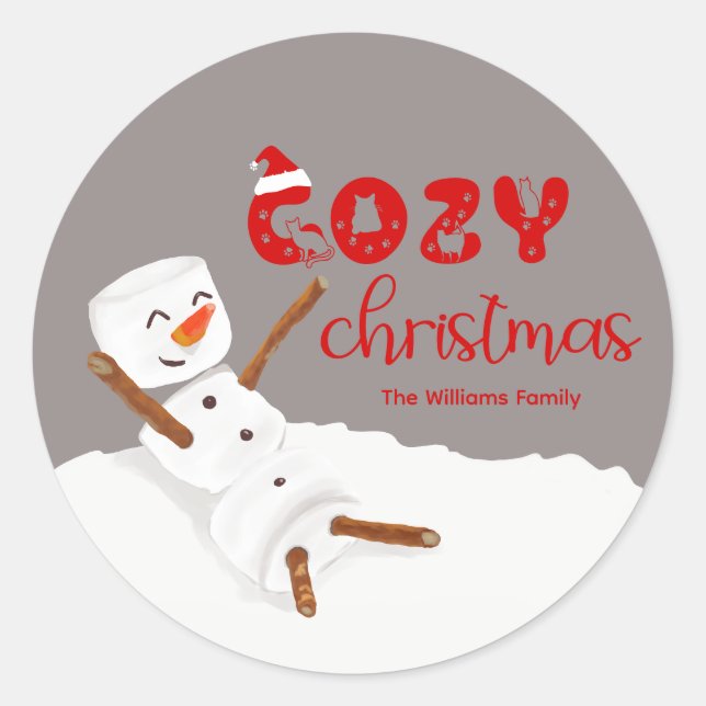 Cozy Christmas Cute Snowman Runder Aufkleber (Vorderseite)