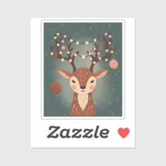 Cozy Christmas Deer with Ornaments and Lights Aufkleber