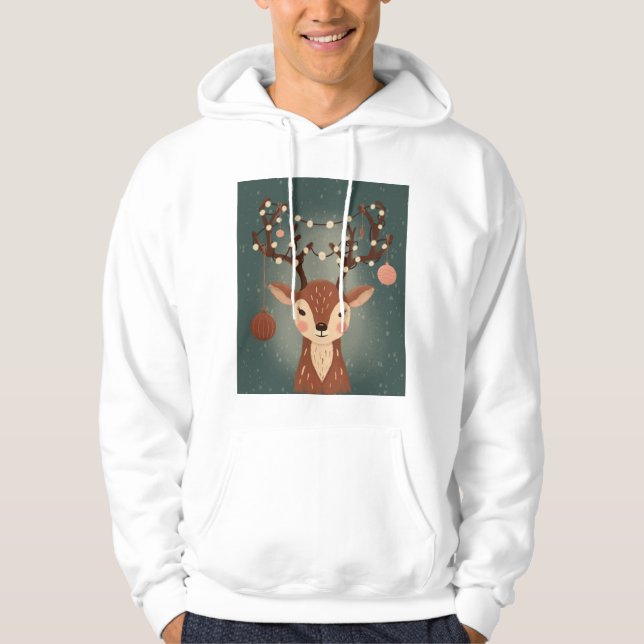Cozy Christmas Deer with Ornaments and Lights Hoodie (Vorderseite)