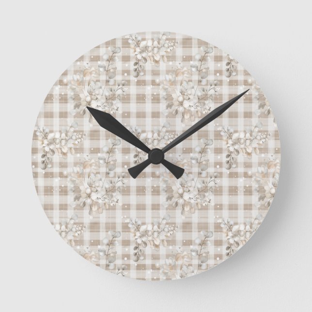 Cozy christmas earth tones floral  runde wanduhr (Vorderseite)