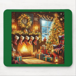 Cozy Christmas Fireplace Mouse Pad Mousepad