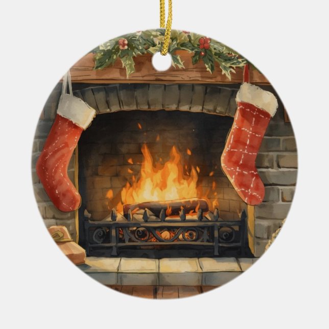 Cozy Christmas Fireplace Ornament | Personalized  (Vorne)