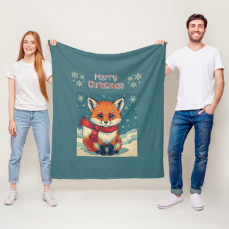 Cozy Christmas Fox Fleece Blanket