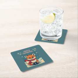 Cozy Christmas Fox Paper Coaster Rechteckiger Pappuntersetzer
