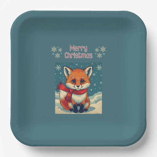 Cozy Christmas Fox Paper Plate Pappteller (Vorderseite)