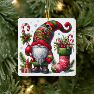 Cozy Christmas Gnome Art – Festive Holiday Keramikornament