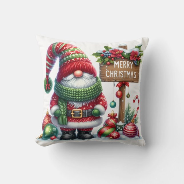 Cozy Christmas Gnome Art – Festive Holiday Kissen (Vorderseite)