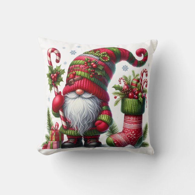 Cozy Christmas Gnome Art – Festive Holiday Kissen (Vorderseite)