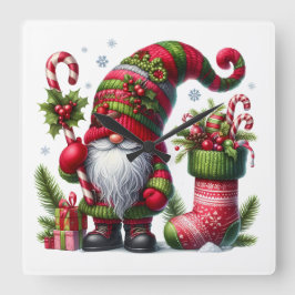 Cozy Christmas Gnome Art – Festive Holiday Quadratische Wanduhr
