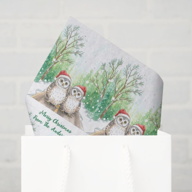 Cozy Christmas Owl Woodland Tissue Paper Seidenpapier (Geschenk Tasche)
