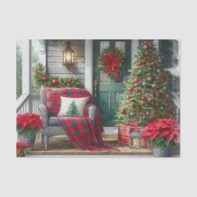 Cozy Christmas Porch Tree  Seidenpapier (Vorderseite)
