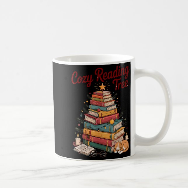 Cozy Christmas Reading Tree Cat Candle Stack Booki Kaffeetasse (Rechts)