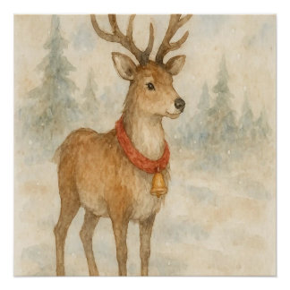 Cozy Christmas reindeer Festive Holiday Wall Art Poster