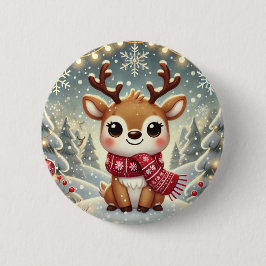 Cozy Christmas Reindeer in a Winter Wonderland Button