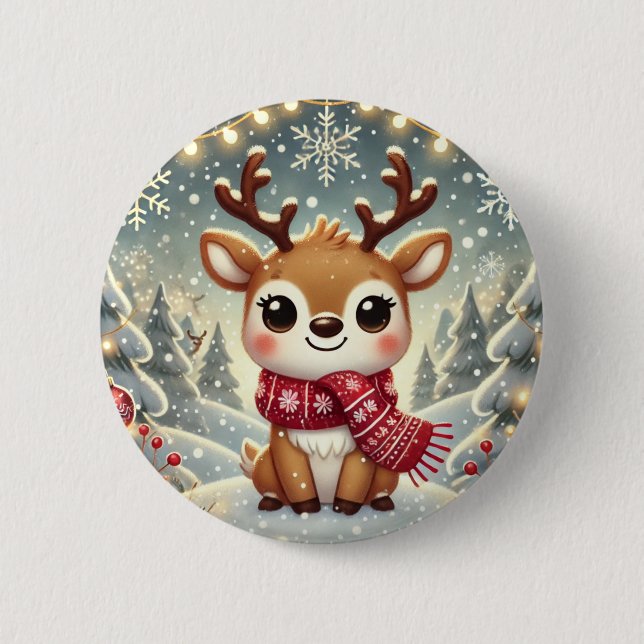 Cozy Christmas Reindeer in a Winter Wonderland Button (Vorderseite)