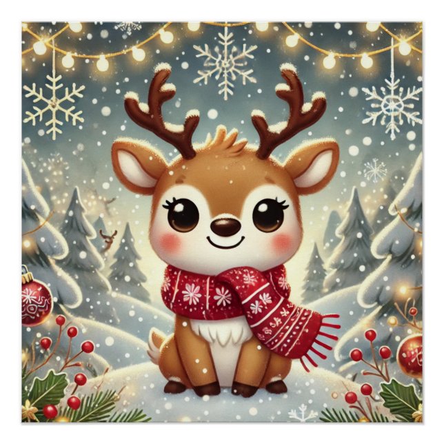 Cozy Christmas Reindeer in a Winter Wonderland Poster (Vorderseite)