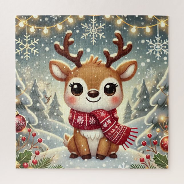Cozy Christmas Reindeer in a Winter Wonderland Puzzle (Vertikal)