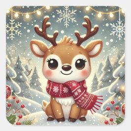 Cozy Christmas Reindeer in a Winter Wonderland Quadratischer Aufkleber