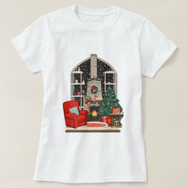 Cozy Christmas Room Scene – Warm Holiday T-Shirt (Design vorne)