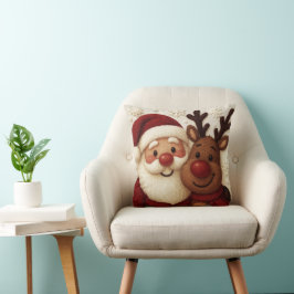 Cozy Christmas Santa & Reindeer Throw Pillow Kissen