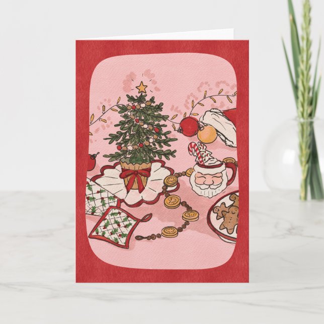 Cozy Christmas Scene Watercolor Holiday Card Karte (Vorderseite)