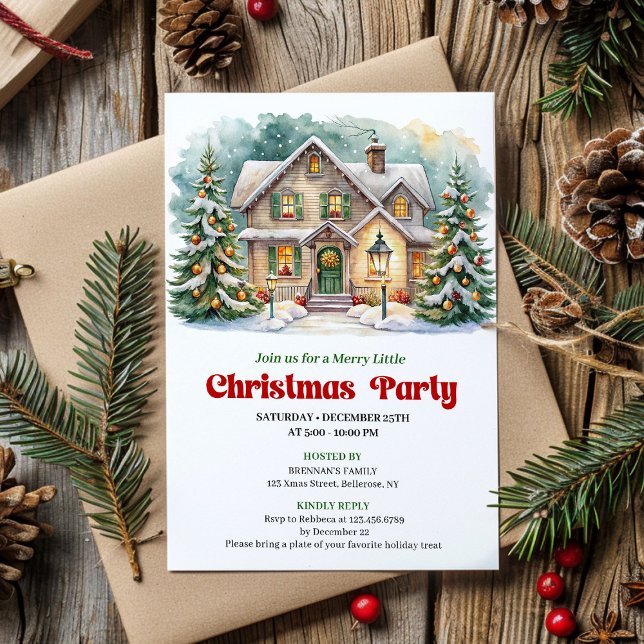 Cozy Christmas Scene Watercolor Holiday Invite Einladung (Cozy Christmas Scene Watercolor Holiday Invite)