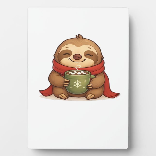 Cozy Christmas Sloth with Hot Chocolate � Cute Win Fotoplatte (Vorderseite)